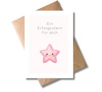 WBdesignz Bonita tarjeta motivacional con sobre, estrella rosa, una estrella de éxito para ti, tarjeta de mucho éxito para las fases de exámenes, motivación para mutmacher nuevo comienzo - amigos