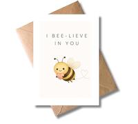 WBdesignz Bonita tarjeta motivacional con sobre, juego de palabras I Bee Lieve in You con abeja y corazón - Tarjeta para animar, buena recuperación, mucho éxito para las fases de exámenes, motivación