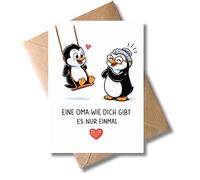 WBdesignz Bonita tarjeta para abuela con sobre, linda familia de pingüinos y nieto y abuela con corazón, una abuela como tú solo hay una vez, regalo de agradecimiento de cumpleaños (DIN A6)