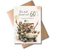WBdesignz Divertida tarjeta de cumpleaños de 60 años con sobre, texto en alemán "Das beste kommt mit 60 Happy Birthday - Divertida tarjeta para hombres, pensionistas y amigos, tarjeta de felicitación