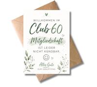 WBdesignz Divertida tarjeta para 60 cumpleaños con sobre - Bienvenido al club 60 membresía no cancelable - Divertida tarjeta de cumpleaños para hombres, mujeres y familia - Sesenta con humor (DIN A6)