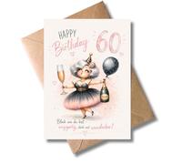WBdesignz Divertida tarjeta para 60 cumpleaños con sobre, tarjeta de 60 años para mujeres, amigas, colegas, Happy Birthday bleib wie du bist - Anstoßen Champán Tarjeta de felicitación (DIN A6)