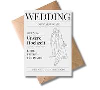 WBdesignz Juego de 10 tarjetas de invitación "Nuestra boda" con sobres, diseño de periódico, boda, pareja de novios, lugar y fecha para rellenar uno mismo, para invitados a la planificación de bodas