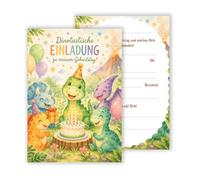 WBdesignz Juego de 12 tarjetas de invitación para cumpleaños infantiles, diseño de dinosaurios, invitaciones de cumpleaños temáticas para niños, parte trasera para rellenarlas tú mismo (DIN A6)