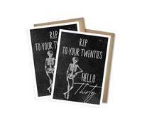 WBdesignz Juego de 2 divertidas tarjetas de cumpleaños "RIP to Your Twenties" con sobres, diseño de esqueleto, tarjetas de felicitación humorísticas para mujeres y hombres, divertidas tarjetas de