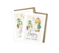 WBdesignz Juego de 2 tarjetas de inauguración "Happy New Home" con sobres, plantas de acuarela bohemias y sillas colgantes, tarjetas de mudanza modernas, tarjetas de felicitación para inauguración
