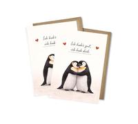 WBdesignz Juego de 2 tarjetas de pingüino con sobres, tarjetas dulces con pingüinos abrazando "Ich hab's gut, ich hab dich" - perfectas tarjetas de agradecimiento, cumpleaños, San Valentín para amigos