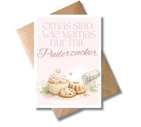 WBdesignz Tarjeta de agradecimiento para abuela, tarjeta de felicitación con sobre, abuelas son como mamá solo con azúcar en polvo, la mejor tarjeta para abuela en color rosa para el día de la madre