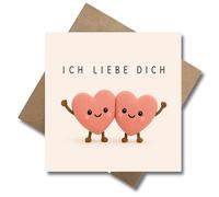 WBdesignz Tarjeta de amor con sobre, dos corazones Te quiero, dulce y minimalista, mensaje de amor, regalo para novia, pareja, aniversario, día de San Valentín (125 x 125 mm)