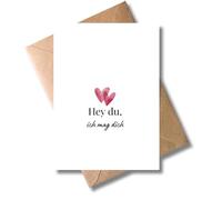 WBdesignz Tarjeta de amor dulce con sobre - Hey du, ich mag dich - motivo de corazón - Linda tarjeta minimalista para parejas, novio novia - Tarjeta de amor - Día de San Valentín (DIN A6)