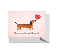 WBdesignz Tarjeta de amor XXL de perro con sobre, dulce tarjeta de amor "Mit dir würde ich überall hindackeln" con globo de perro salchicha y corazón, para pareja, novia, novio, aniversario, día de