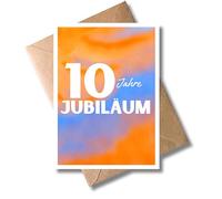 WBdesignz Tarjeta de aniversario de 10 años con sobre, moderna tarjeta de jubio, aniversario de la empresa, aniversario de la asociación, felicitaciones por compañeros de trabajo (DIN A6)