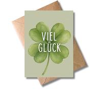 WBdesignz Tarjeta de buena suerte con sobre, trébol, trébol de la suerte, tarjeta de felicitación como amuleto de la suerte, mucho éxito para las fases de exámenes, motivación, Mutmacher, para