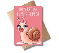 WBdesignz Tarjeta de cumpleaños con sobre - Happy Birthday du Sweet Caracol - Divertida tarjeta de felicitación en rosa - Tarjeta de felicitación para novia, mamá y pareja (DIN A6)