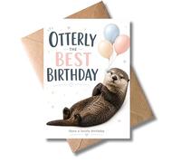 WBdesignz Tarjeta de cumpleaños de nutria con sobre, juego de palabras "Otterly the Best Birthday", bonita tarjeta de animales con globos, para cumpleaños para familia, amigos, hombres, mujeres (DIN