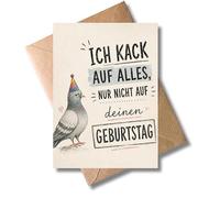 WBdesignz Tarjeta de cumpleaños humorística con sobre - Divertida tarjeta de palomas traviesas "Ich kack auf alles, nur nicht auf deinen Geburtstag" - Divertida tarjeta para amigos y colegas - diseño