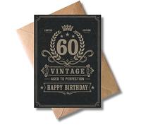 WBdesignz Tarjeta de cumpleaños retro con sobre, "Vintage 60, Aged to Perfection", elegante tarjeta para 60 cumpleaños en aspecto retro - Tarjeta de felicitación para hombres, colegas, amigos (DIN A6)