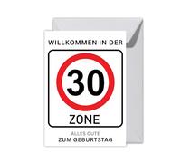 WBdesignz Tarjeta de cumpleaños XXL para 30 cumpleaños con sobre, divertida tarjeta de bienvenida a la zona de los 30 años, tarjeta de felicitación para hombres y mujeres, tarjeta de tráfico, treinta