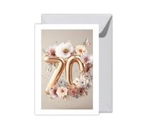 WBdesignz Tarjeta de cumpleaños XXL para 70 cumpleaños - "Alles Gute zum Geburtstag" con sobre, elegante tarjeta de felicitación con números dorados de globos y diseño de flores para mujeres, para el