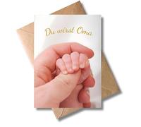 WBdesignz Tarjeta de embarazo moderna - Du wirst Oma - Tarjeta sorpresa con sobre para abuela, mamá, suegra, con diseño de mano de bebé (DIN A6)