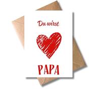 WBdesignz Tarjeta de embarazo romántica con sobre - Du wirst Papa - Moderna tarjeta sorpresa para anunciar el embarazo con corazones rojos - para futuro padre, marido, amigo (DIN A6)