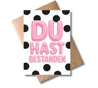 WBdesignz Tarjeta de felicitación con sobre, diseño de lunares con texto en alemán "Du hast bestanden - éxito, exámenes, exámenes, exámenes, exámenes, exámenes, exámenes, exámenes, exámenes, exámenes