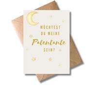WBdesignz Tarjeta de felicitación con texto en alemán "Möchtest Du meine Patentante sein? - Moderna tarjeta con sobre para bautizo, con estrellas y luna, para novia, hermana, mujer (DIN A6)