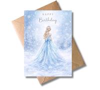 WBdesignz Tarjeta de felicitación de cumpleaños para niña, tarjeta de felicitación de cuento de hadas con sobre, tarjeta de felicitación con princesa, hielo, nieve, invierno, para niños, hija (DIN A6)