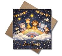 WBdesignz Tarjeta de felicitación infantil de Tauf con sobre, para bautizo, tarjeta de felicitación para niños, bebés, ahijada, ahijada, tarjeta de felicitación con diseño de animales, arco iris