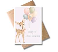 WBdesignz Tarjeta de felicitación para 3º cumpleaños con sobre de ciervo, tarjeta de felicitación para niñas y niños por tercer cumpleaños, tarjeta de cumpleaños rosa pastel para niños, cervatillo y
