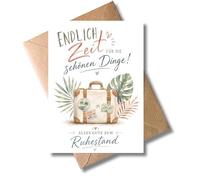 WBdesignz Tarjeta de felicitación para la jubilación - Finalmente tiempo para las cosas bonitas - regalo de despedida para el trabajo, compañeros de trabajo, empleados en la pensión - maletín de viaje