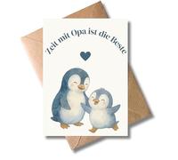 WBdesignz Tarjeta de felicitación "Zeit mit Opa ist die Beste" mit Wasserfarbenen Penguin-Motiv - liebevolle Glückwunschkarte für Opa zum Geburtstag, Weihnachten oder zu besonderen Anlässe inkl