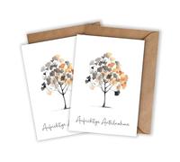 WBdesignz Tarjetas de condolencia "Sinceras solicitudes" en juego de 2 con sobres, elegantes tarjetas de condolencia con acuarela de árbol, Ginkgo, tarjeta de condolencia (DIN A6) (2 unidades)