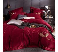 WBDWWTD 100% Cotton Double Duvet Covers Set Grey, Bedding Set Double Bed White, Embroidery Bedding Set Duvet Covers Twin Double King Size Quilt Cover 220×240cm Flat Sheet Pillowcases Purple Blue Red