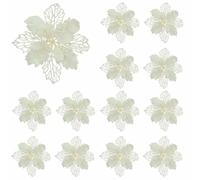 WBDWWTD 10pcs Glitter Artificial Flower with Berry Wedding New Year Christmas Cherry Flower Decorations Xmas Tree Ornament-WHITE-11cm