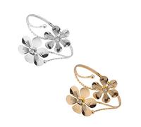 WBDWWTD 2pcs Open Upper Cuff Bangle with Rhinestone Flower, Metal Coil Wrap Arm Band Jewelry Women, Gold Silver Adjustable Armlet Bracelet for Party and Casual Wear
