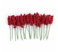 WBDWWTD 50/5pcs Artificial Berry Branches Christmas Holly Berries Stem Fake Flower Wreath Xmas Tree Ornament Wedding Home Decoration-Red-30pcs