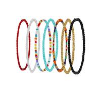 WBDWWTD 7Pcs Handmade Pendant Elastic Beaded Wrist and Ankle Chains Colorful Geometric Decorations for Women Party Daily Wear