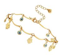 WBDWWTD Adjustable Gold Evil Eye Anklet with Zircon Pendant, Copper-Plated Summer Ankle Jewelry for Teen Girls and Women