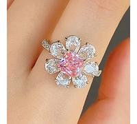 WBDWWTD Anillo de circón con Flor romántica de Plata de Ley 925, Conjunto de Diamantes Rosas a la, Anillo de Flor de Cerezo, Anillo de Promesa de Diamante con circón AAA, Regalo de cumpleaños Q