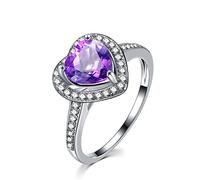 WBDWWTD Anillo de joyería 925, Amatista, corazón de Mujer, Anillos de Piedras Preciosas Naturales, Anillo de Compromiso, joyería Fina