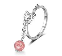 WBDWWTD Anillo de Piedra Lunar de Plata 925, Anillo de Gato, Anillo de Diamante de ópalo de Fuego, Anillo de Boda de Piedra Lunar Elegante Transparente, Anillo de Piedra Lunar Natural para Mujer,
