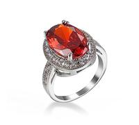 WBDWWTD Anillo de Plata de Ley 925 con Incrustaciones de rubí Redondo AAA circonita cúbica Hecha a Mano de Corte Ovalado con Piedras Preciosas Rojas CZ Anillos de cóctel, Compromiso, Boda para Mujer,