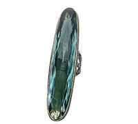 WBDWWTD Anillo Largo Vintage de Plata Esmeralda simulada con Corte Ovalado, Anillos de Esmeralda Creados para Mujer, Anillo de Promesa de Plata de Ley 925, Regalo de joyería Retro Hecho a Mano