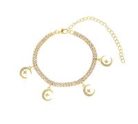WBDWWTD Ankle Bracelet for Women Silver/Gold, Cubic Zirconia Tennis Chain with Moon Star Foot Jewelry Anklet 21.5+10cm