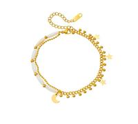 WBDWWTD Ankle Bracelet for Women Stainless Steel, Double Layer Chain with Moon and Star Anklet Foot Jewelry 18+6.5cm