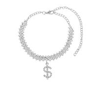 WBDWWTD Ankle Bracelet Silver/Gold, Cubic Zirconia Tennis Chain with Dollar Sign Womens Anklets Jewelry 18+10cm