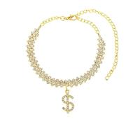 WBDWWTD Ankle Bracelet Silver/Gold, Cubic Zirconia Tennis Chain with Dollar Sign Womens Anklets Jewelry 18+10cm