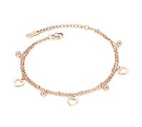 WBDWWTD Ankle Bracelet Stainless Steel Heart Double Layer Anklet Chain Foot Jewelry 22+4cm