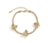 WBDWWTD Ankle Bracelets Anklets for Women Gold Plated Cubic Zirconia Butterflies Foot Chain Jewelry 27CM